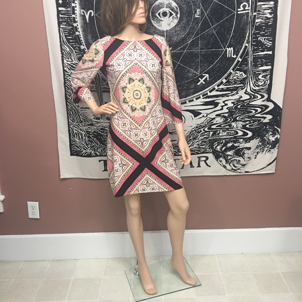 Carole Little Red Brown Mandala Mosaic Shift Dress